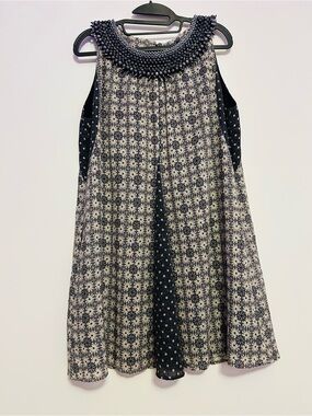 Gryphon NY Beaded Collar Mixed Print Dress Silk Lining